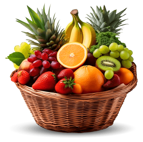Cesto com hortifrúti fresco distribuído pela Vendo Agro